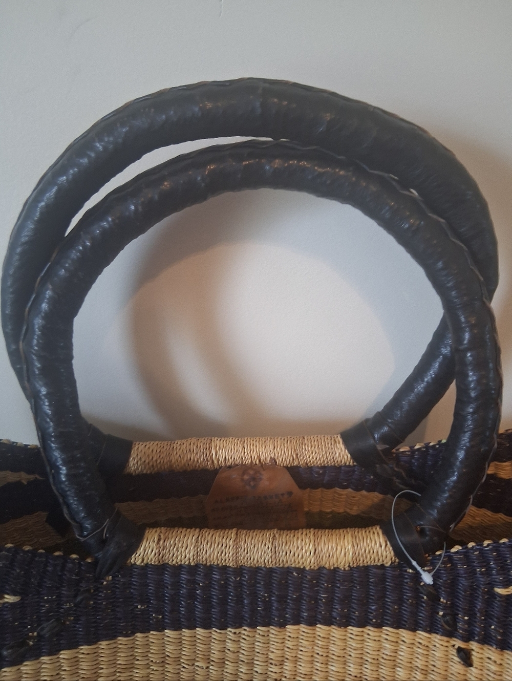 Authentic African Ghanaian Bolga Multicolored Handwoven Straw Market Basket - Picture 2 of 8